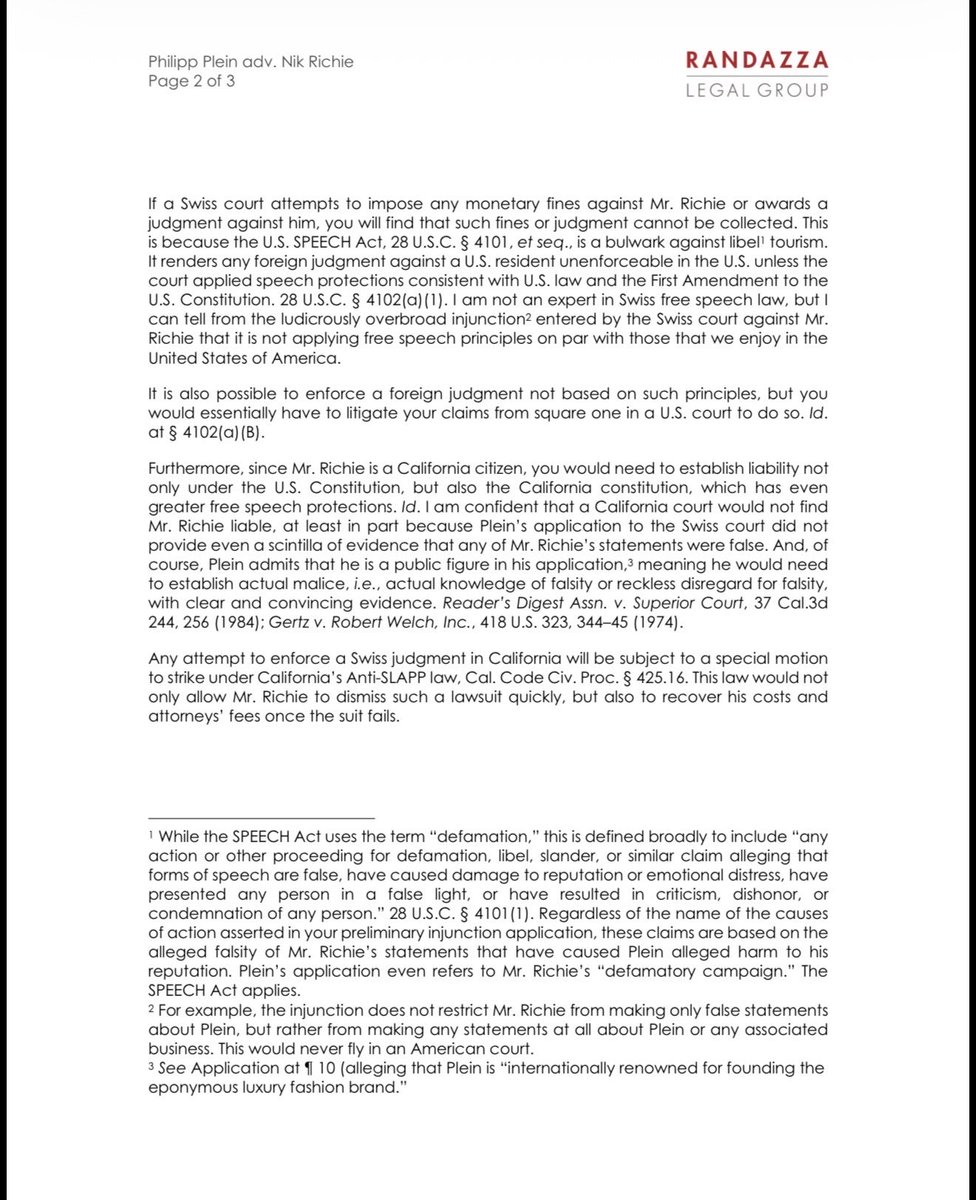 nikrichie's tweet photo. For those of you following Plein vs Richie - Here is our response from First Amendment legend @marcorandazza - 🇺🇸 https://t.co/xGFDX9ubCC