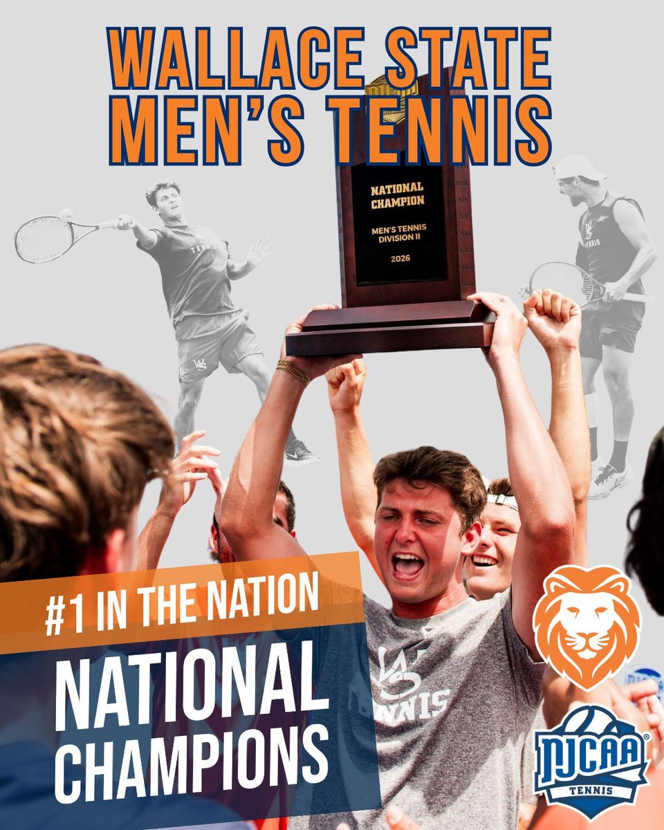 WSCCAthletics's tweet photo. Champions looks great on you 🏆️ 🎾 So proud of our Men's Tennis for their perfect season at the NJCAA Division II National Championship - what an unforgettable accomplishment!! Go Lions! https://t.co/bGN93hTKTr