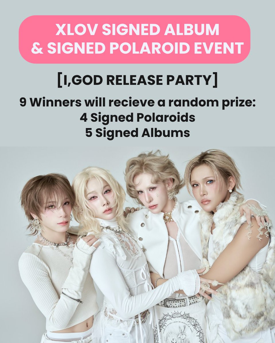 chuchucherry_'s tweet photo. Win a Signed XLOV Album or Polaroid! 🩷 XLOV I,GOD Release Party Event 🍒

⏰ Entry period:
May 28 - June 25 (KST)

There will be 9 winners from our kpop store!
5 Signed Albums
4 Signed Polaroids

To enter, purchase the new XLOV album from UK Kpop Shop https://t.co/hDdvNJ5Mzv 🌸 https://t.co/52huQaZk8O