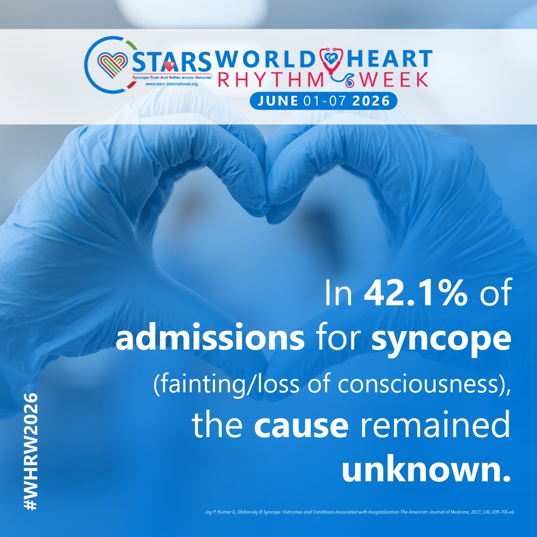 SyncopeTrust_US's tweet photo. In 42.1% of admissions for syncope, the cause remained unknown.

Too many people living with fainting episodes, blackouts, or rapid heart rhythms struggle to get answers and appropriate care. 

This #WHRW2026 help more people recognize symptoms https://t.co/uQrl540fnx https://t.co/njv6daigME