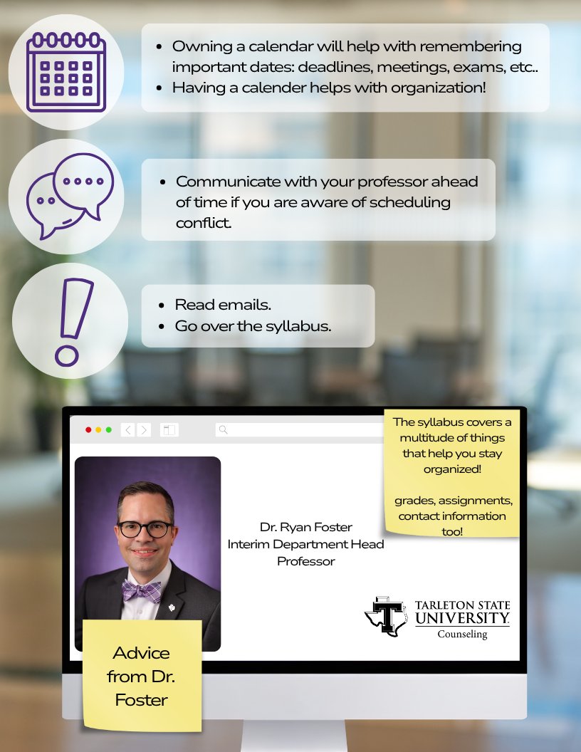 fwteachered's tweet photo. Are you ready for summer classes? 😎📖Here is some advice given by our faculty to help you start your summer class feeling ready to learn!💜

Thank you to Dr. Foster and Dr. Abrego for your amazing advice!

#Summerclass  #Student #EducationMatters #TarletonState #TarletonStateFW https://t.co/f78cFFMWsS