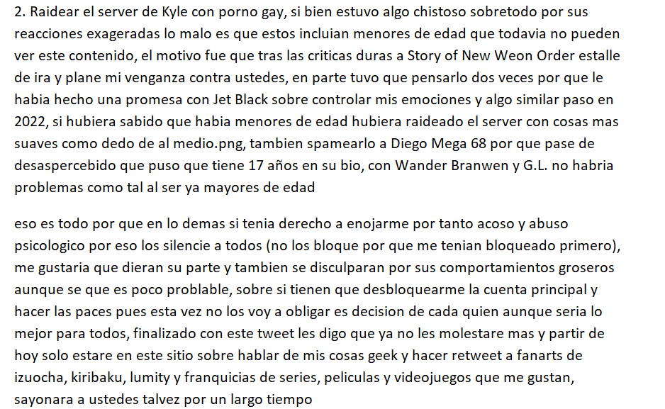JuanoDarth's tweet photo. Lasardo tú mandaste Porno Gay en un Server donde habían menores de edad (incluído el dueño) y en lugar de disculparte o aceptar tú cagada, empezaste a justificar el porque tenías "derecho" de hacerlo (adjunto foto de su "disculpa")

Madura de una puta vez y afronta tus cagadas https://t.co/Qq637K1GtX