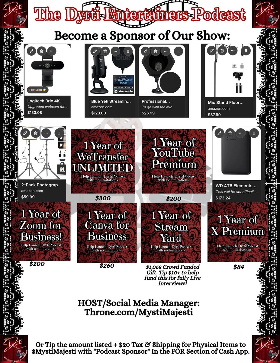 DyrtiPodcast's tweet photo. Thank you to our Sponsors! I am setting up my Podcast specific phone today &amp; will be grabbing that 1st month of Canva &amp; Zoom business later tonight!

Wanna become a show sponsor &amp; help us get started with crystal clear audio, video, or 1 year subscription to biz tools? Email Us! https://t.co/ZbdIkOm8uv