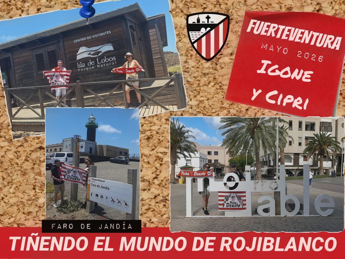 penadeusto's tweet photo. Los socios de la Peña Deusto tiñendo el mundo de rojiblanco.

En esta ocasión Igone y Cipri en Fuerteventura.

#peñadeusto 
#AthleticClub 
#fuerteventura https://t.co/ndT7YAW1MA