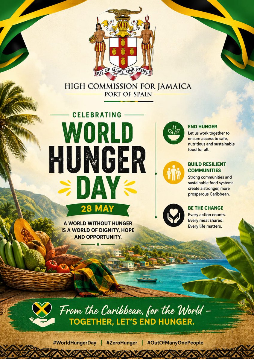 JHC_TT's tweet photo. Today, on World Hunger Day, the High Commission for Jamaica, Port of Spain, joins the international community in reaffirming the importance of collective action to end hunger and promote food security for all. https://t.co/3jm4apep4b