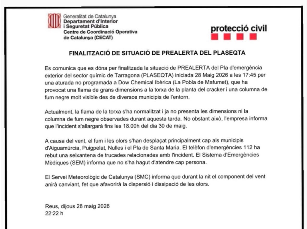 CarlesHeredia's tweet photo. L'episodi més greu d'afectació per contaminació que es recorda a l'Alt Camp. En boca de tothom a les zones afectades.

➡️No ha merescut ni uns segons pels mitjans de comunicació importants.

Una mostra del poder que té la petroquímica sobre els mitjans i del menyspreu als pobles. https://t.co/rcv0hKc8RQ