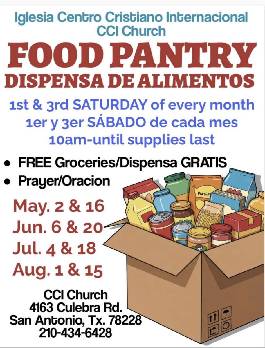 EISDFE's tweet photo. 🥫 Free food pantry assistance is available across San Antonio. Please see the flyers below for locations, dates, and times. ❤️  @EISDofSA  @EISDPDofSA  @EISD_Support  #FoodAssistance #SanAntonio #CommunitySupport https://t.co/H2UoQZZH2D