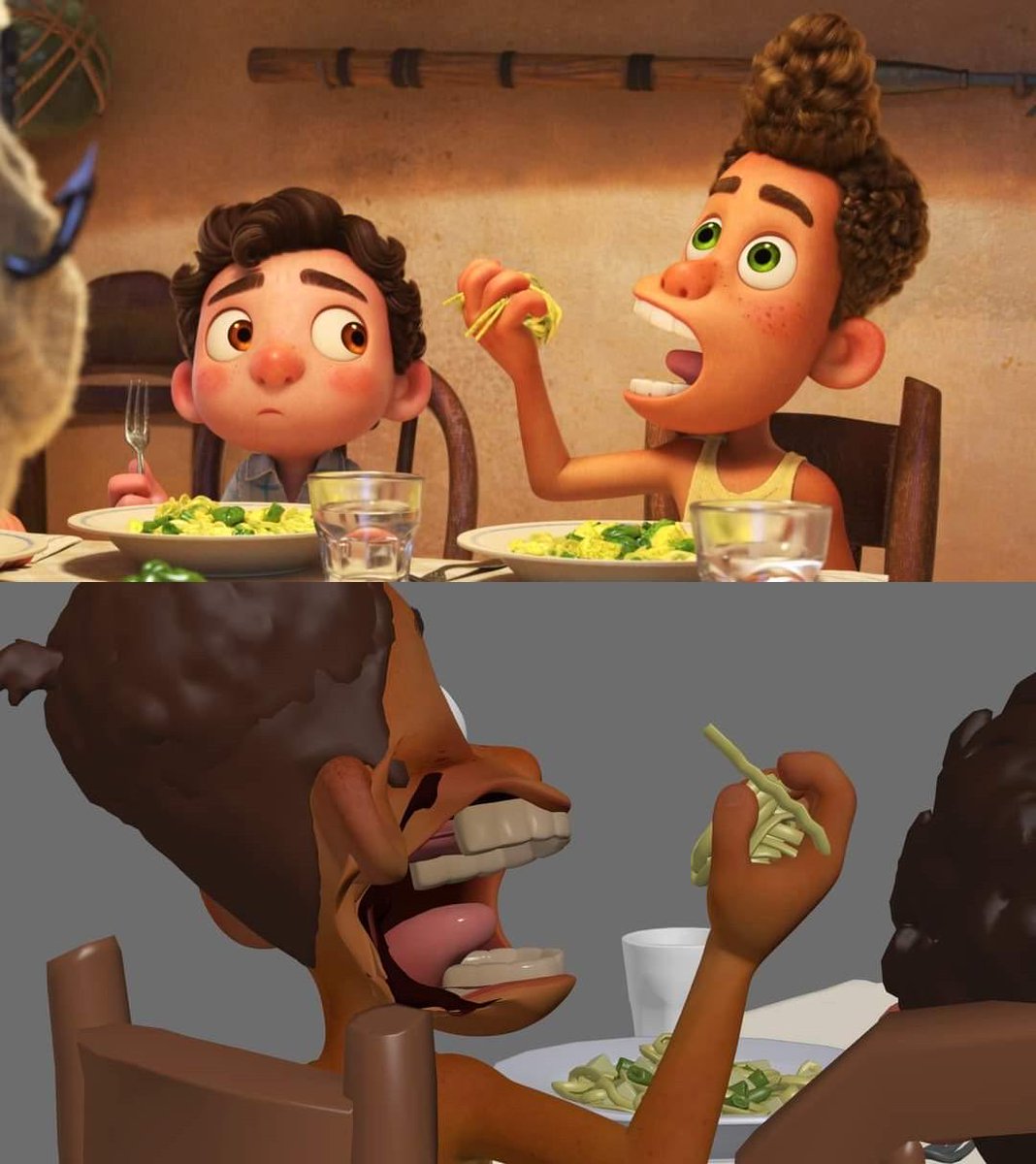 sixstenwow's tweet photo. @Destoroyah_WoW Basically, it’s a “to camera” cheat and it’s used all the time in 3D animation. A lot of the times a movement isn’t technically possible even though it “looks” right, like here. Other times it’s for stylized effects, this example from Luca being my favorite https://t.co/mlL47HRjFQ