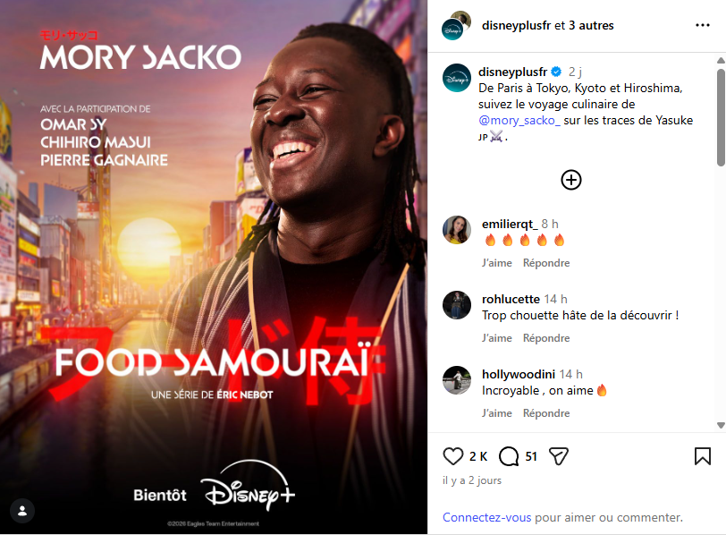 romainmielcarek's tweet photo. #PassionYasuke
Le chef Mory Sacko, dont le restaurant Mosuke est une contraction de Mory et de Yasuke, lance un programme sur Disney Plus : Food Samouraï.

Six épisodes d'une "grande aventure culinaire et initiatique" à la recherche du "bento parfait".

Sur Instagram, le compte de Disney Plus évoque "le voyage culinaire de Mory Sacko sur les traces de Yasuke". Dans le communiqué du diffuseur, le personnage de Yasuke n'est pas évoqué.

Probable que le sujet reste sensible, après polémiques MAGA et nationalistes au Japon en 2024.

Parmi les guests annoncés, Omar Sy. L'acteur français a exprimé sa volonté de faire une série sur Yasuke en 2022.

Sources: Disney Plus
https://t.co/HpncNLd0bt