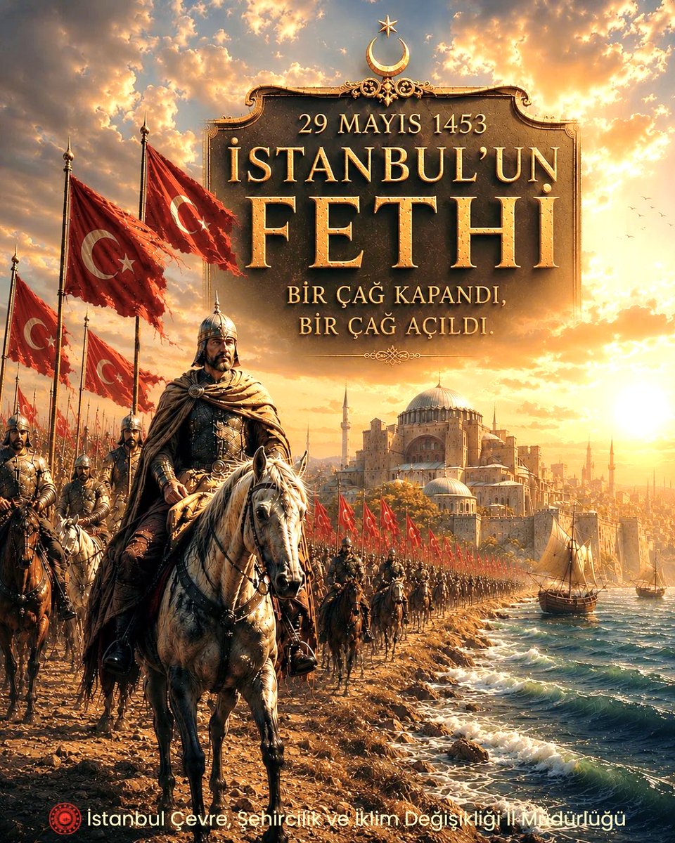 istanbul_csb's tweet photo. İstanbul…
Asırlardır fetihle güzelleşen şehir.

Fatih Sultan Mehmed Han’ın emanetine duyulan vefa ile; bugün de aynı gururla, aynı heyecanla…
29 Mayıs 1453 İstanbul’un Fethi kutlu olsun. 🇹🇷 https://t.co/uOZhvYbWvn