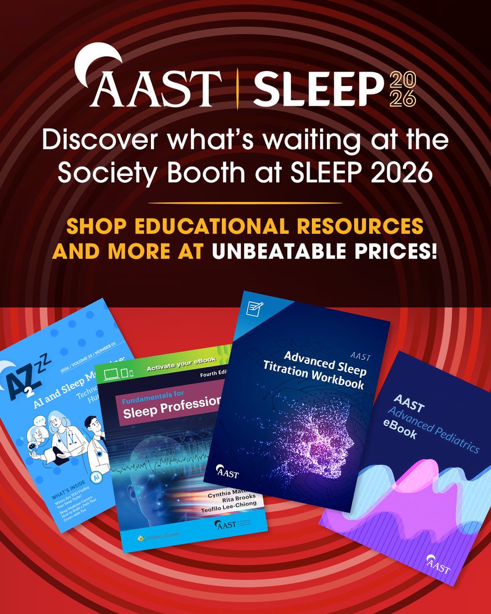 AASTSleep's tweet photo. Visit the Society Booth at SLEEP 2026 for 15% off AAST educational resources, exam prep tools, and merch. 📚

Shop certification prep, Fundamentals of Sleep Technology, advanced training modules, and more.

See you at #SLEEP2026 👋 Register Now: https://t.co/al6LSfXrmA https://t.co/3XtRs1AvHr