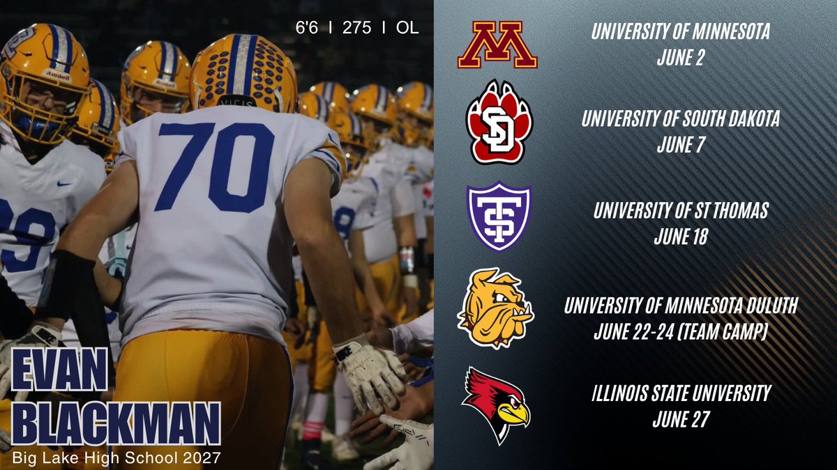 Evanb70fb's tweet photo. Spring Ball is over and now it's time to get to work at some camps this summer!

University Of Minnesota June 2nd

University Of South Dakota June 7th

University Of St Thomas June 18th

University Of Minnesota Duluth June 22-24

Illinois State University June 27th
#WTD https://t.co/s9UKPyb1JA