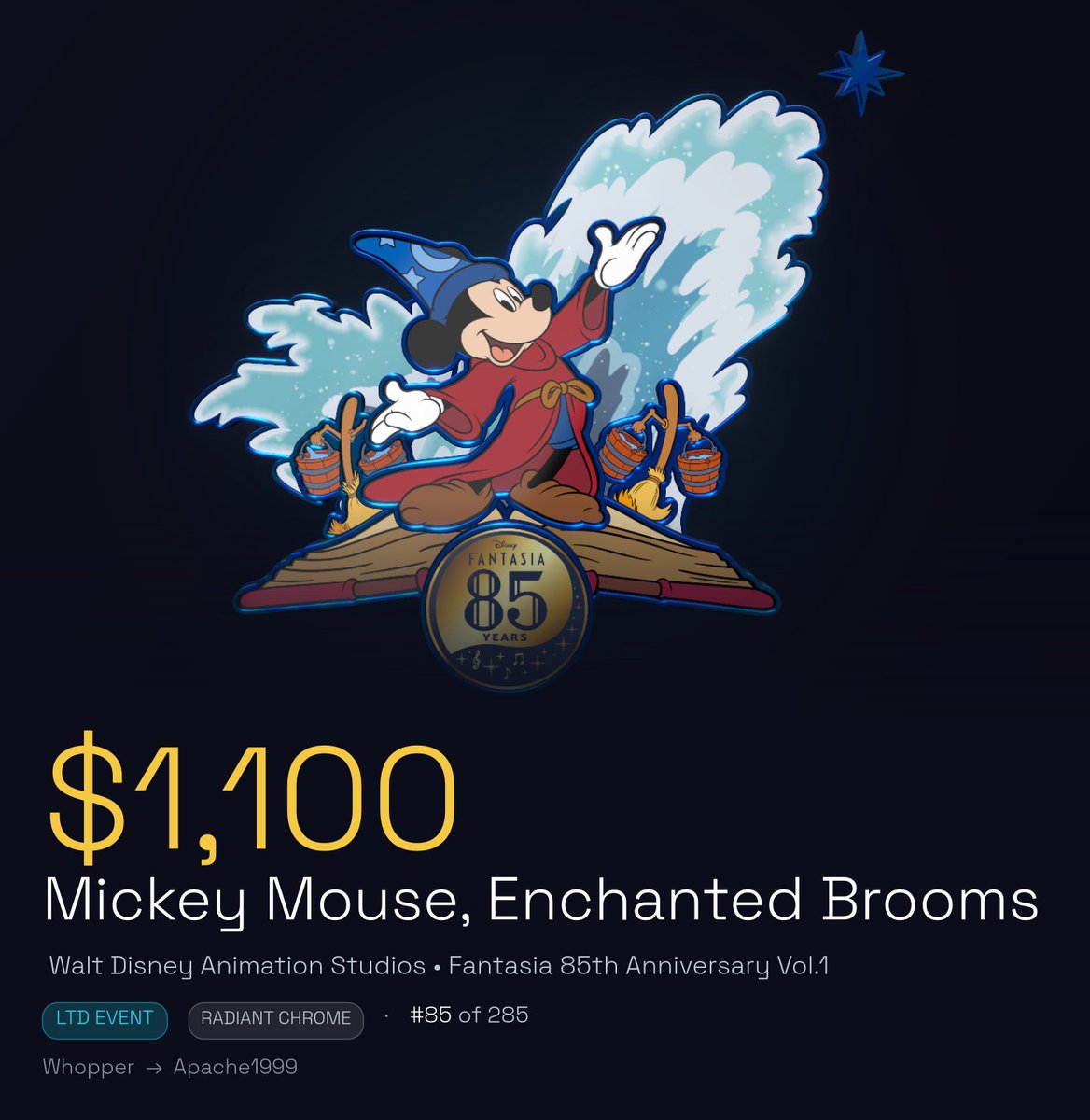 PinnaclePinBot's tweet photo. $1,100 — Mickey Mouse, Enchanted Brooms just sold on @DisneyPinnacle
https://t.co/0iW3JSLYuy https://t.co/k9i5KXpSD4