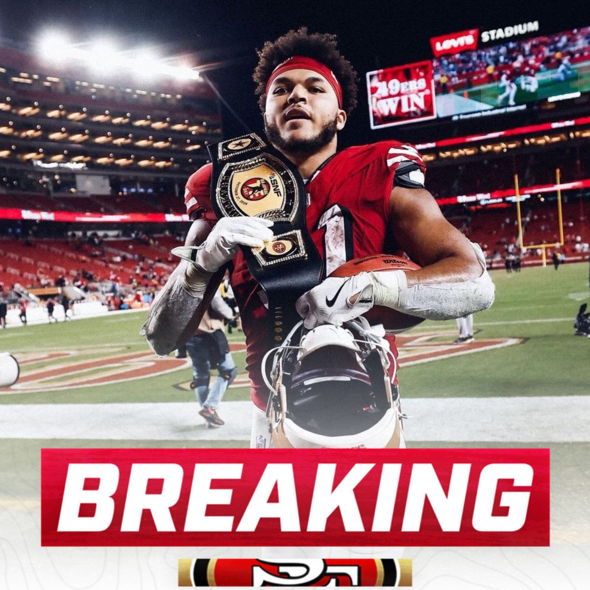 OurSf49ers's tweet photo. #49ers RB Isaac Guerendo tore his pectoral muscle lifting about a month ago and is expected be sidelined until the end of training camp, per Kyle Shanahan https://t.co/PSpVcwKiAQ