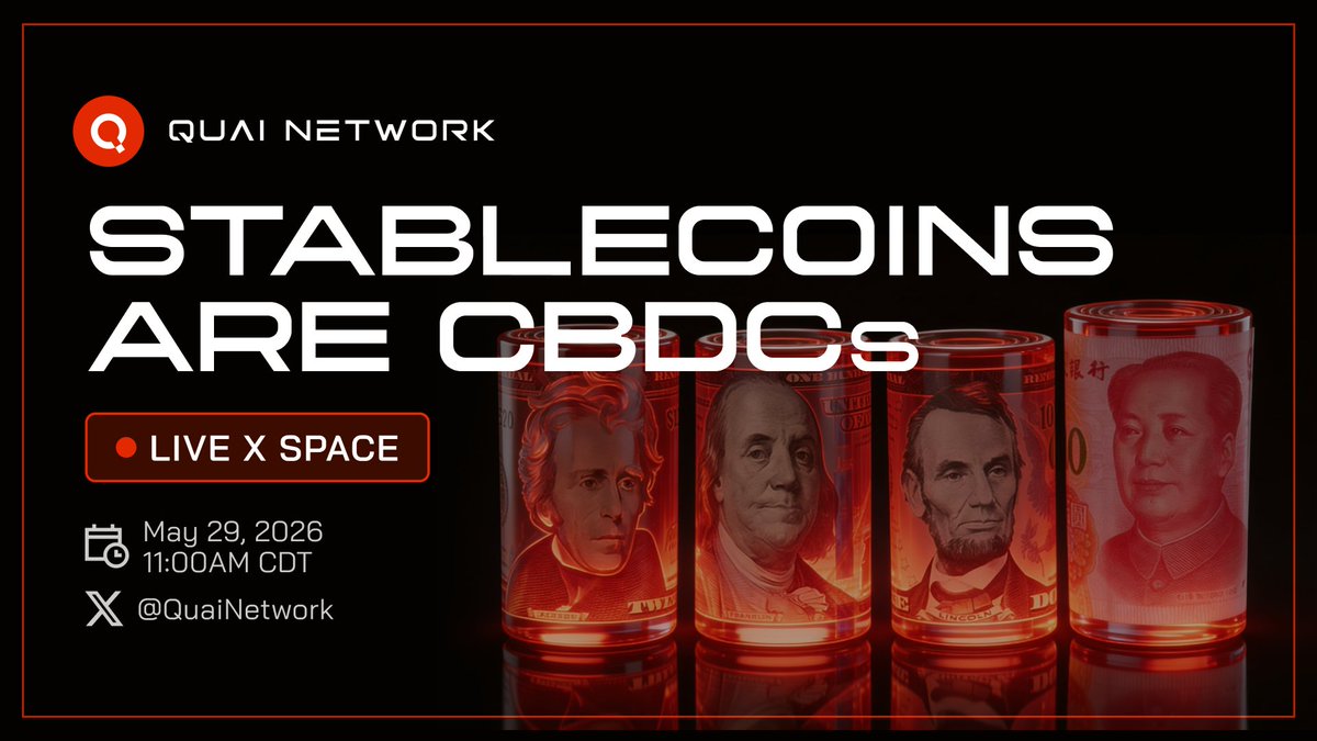 QuaiNetwork's tweet photo. Crypto was created to eliminate fiat money, but most of the industry seems to have forgotten that. 

Join us as we discuss the thin line we tread while the clock counts down.

@mechanikalk and @0xalank are likely to have some hot takes. https://t.co/ecTJYVBn4t