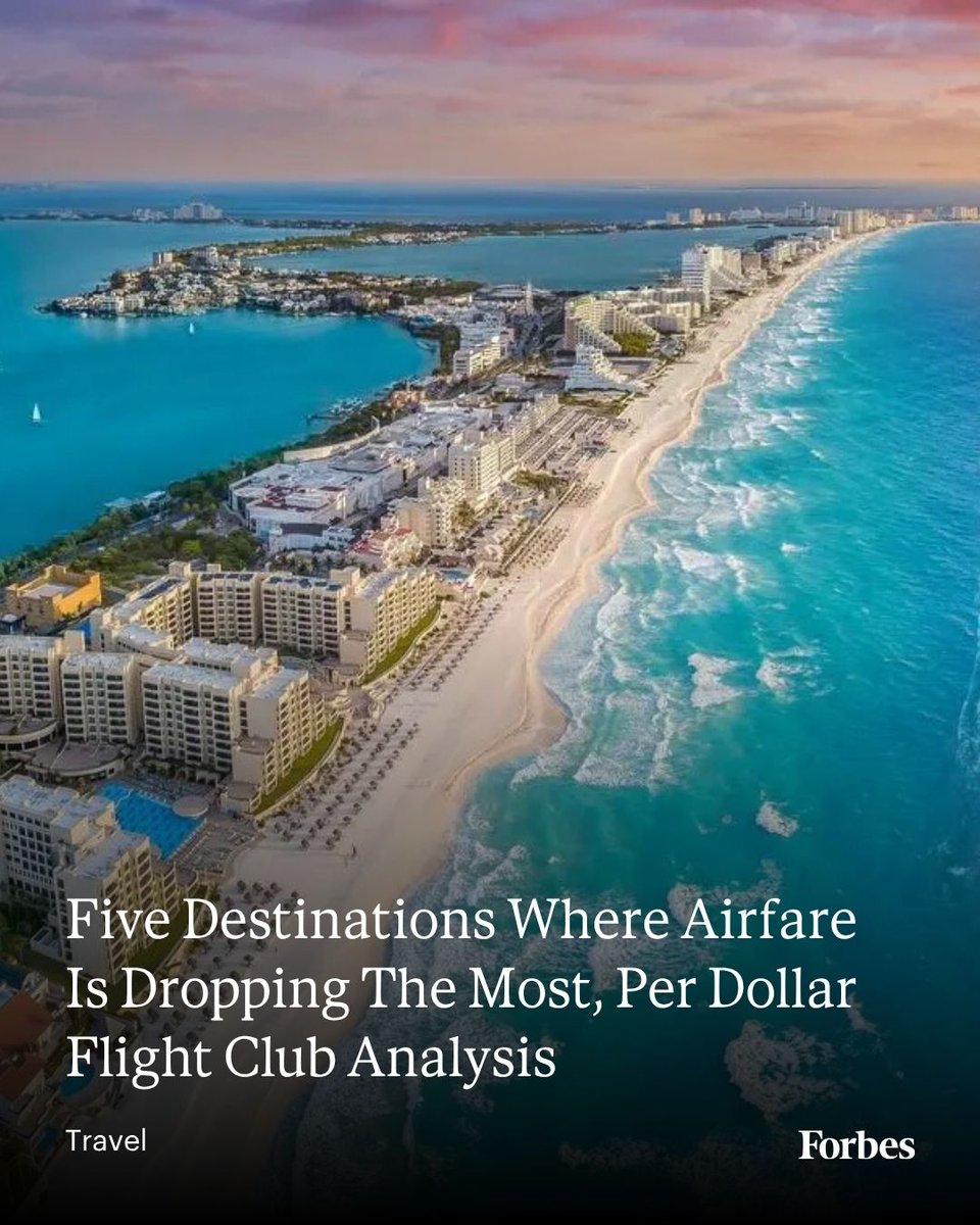 Forbes's tweet photo. Data shows that flights to major destinations from Mexico and South America to Europe and North Africa have fallen by up to 35% year over year.
Read about the destinations here: https://t.co/04rNXxrBbI
Photo: Getty Images https://t.co/7gq9016QgF