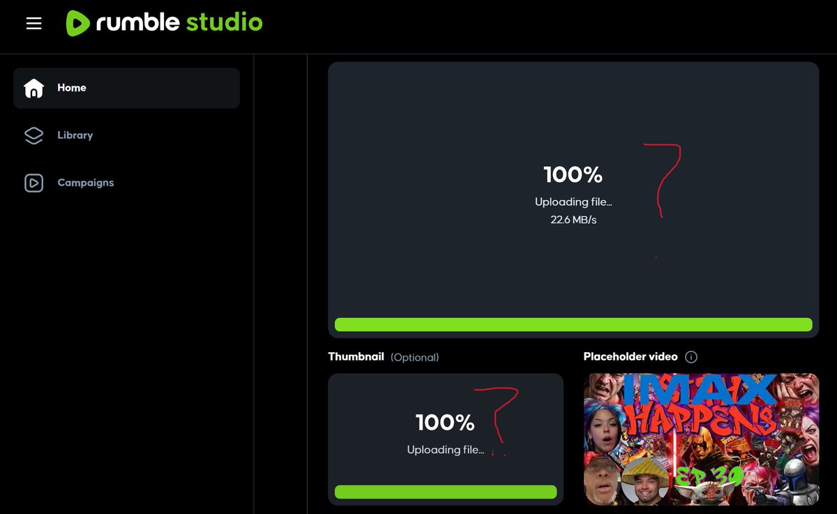 Sith_ari66's tweet photo. Rumble @rumblevideo @GamingOnRumble First everyone's streams crashing last night. Now I can't upload my Rumble Premiere for tonight. After about 10 attempts i finally got to 100% before it froze @chrispavlovski @ric_rac Please look into &amp; fix this. Tried different browsers,etc https://t.co/BllTmmBC9n