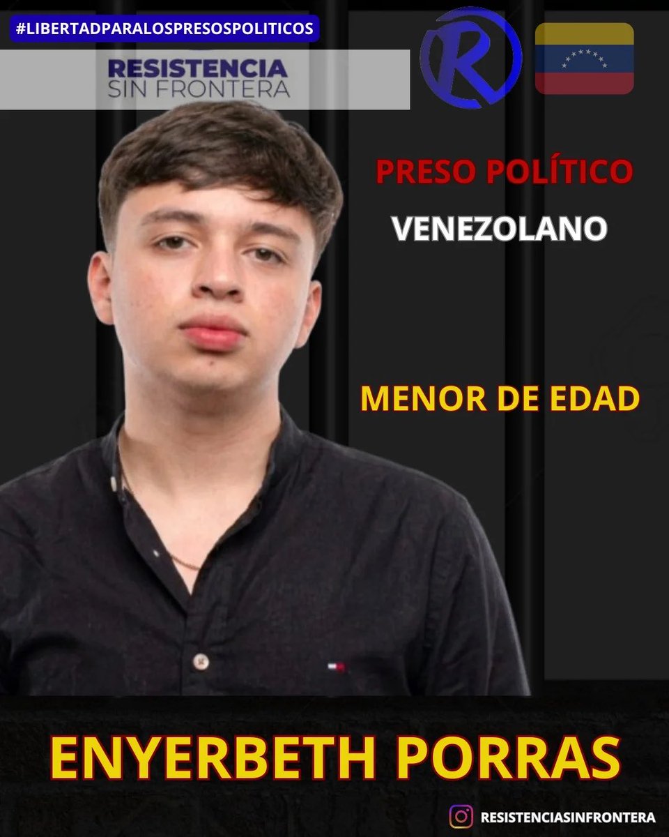 cristiancrespoj's tweet photo. 🚨 🇻🇪 Venezuela no puede seguir normalizando esto.

Enyerberth Porras, un niño de apenas 15 años del estado Táchira, lleva más de 8 meses preso injustamente por el régimen.

No solo él está detenido: también su familia ha sido perseguida y encarcelada.

Tener a un menor de edad preso por razones políticas es una violación grave de los derechos humanos. 

Exigimos libertad para Enyerberth Porras y para todos los presos políticos en Venezuela.

Vía @ResistenciaSF_ 

#LiberenAEnyerberth
#PresosPolíticos
#DDHH
#Venezuela