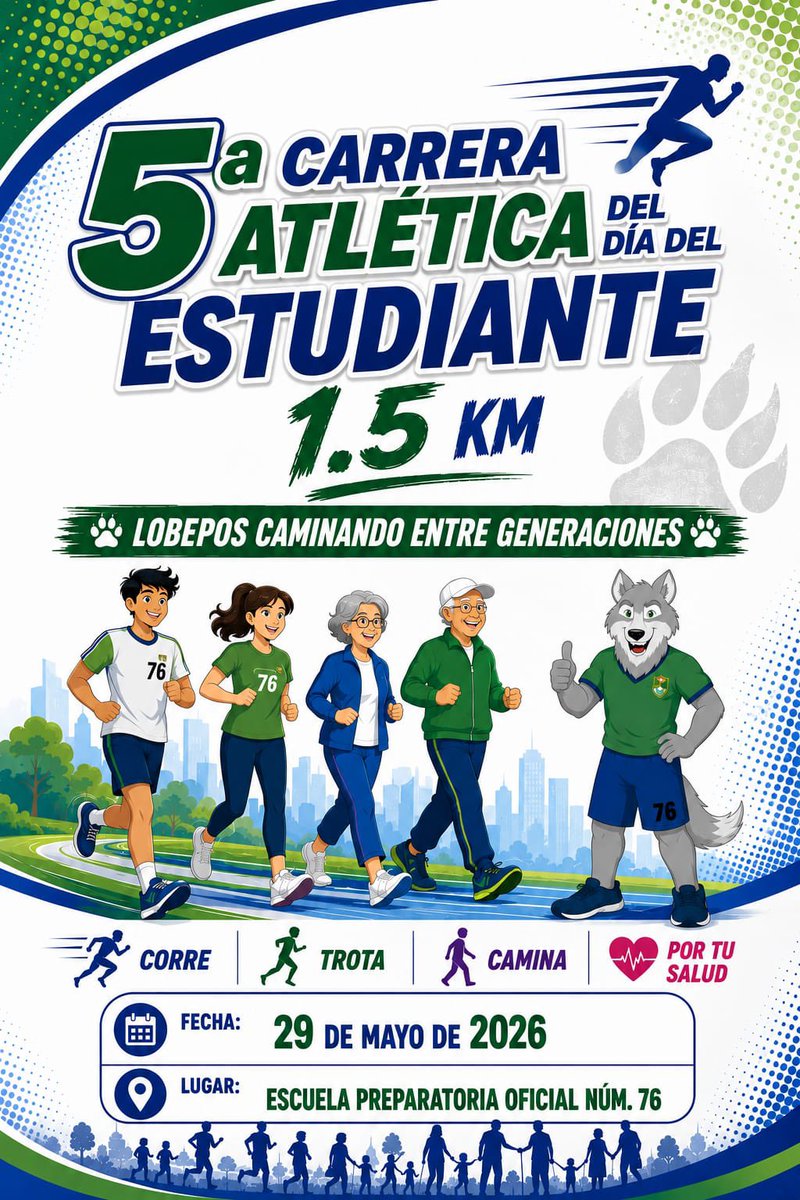 Prepa76's tweet photo. 🏃‍♂️ La EPO 76 celebra el Día del Estudiante con la 5.ª Carrera Atlética este viernes 29 de mayo.
Una actividad que fomenta la salud física, la convivencia armónica y la cultura de paz. 💙 https://t.co/aVifSEHT1e