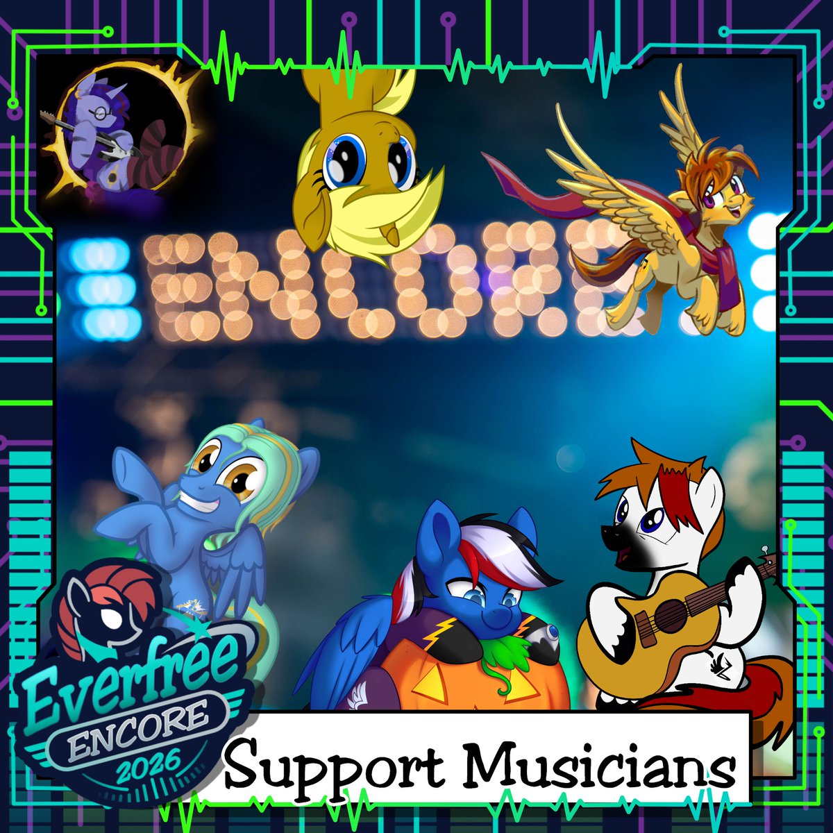 Everfree_Encore's tweet photo. With all our main acts confirmed, we also want to welcome every musician who is hopping on stage to support others! Please help us welcome Bloc Pony, Cobalt, Deus, Etyline, Retronax, and Rhythm Sticks!
Read more about everyone on our website at https://t.co/kABxGgtJsz https://t.co/UcVNlgQncd