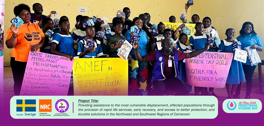 AmefFoundation's tweet photo. On #WorldMenstrualHygieneDay2026, AMEF &amp; #MINPROFF Bangem empowered communities through menstrual health education, breaking myths, and promoting open dialogue. Menstrual stigma is a public health and gender equality issue, together, we can build a #PeriodFriendlyWorld. https://t.co/mG187cPUci