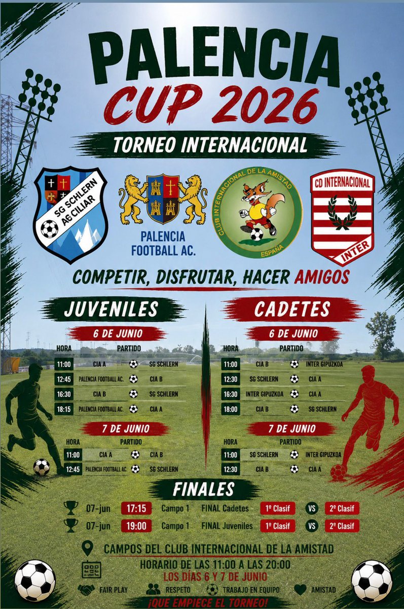 CIAMISTAD's tweet photo. PALENCIA CUP 2026

Los próximos días 6 y 7 de junio, 150 jugadores cadetes y juveniles participarán en la Palencia Cup 2026.

¡Os esperamos! https://t.co/zzIEIBHUwY