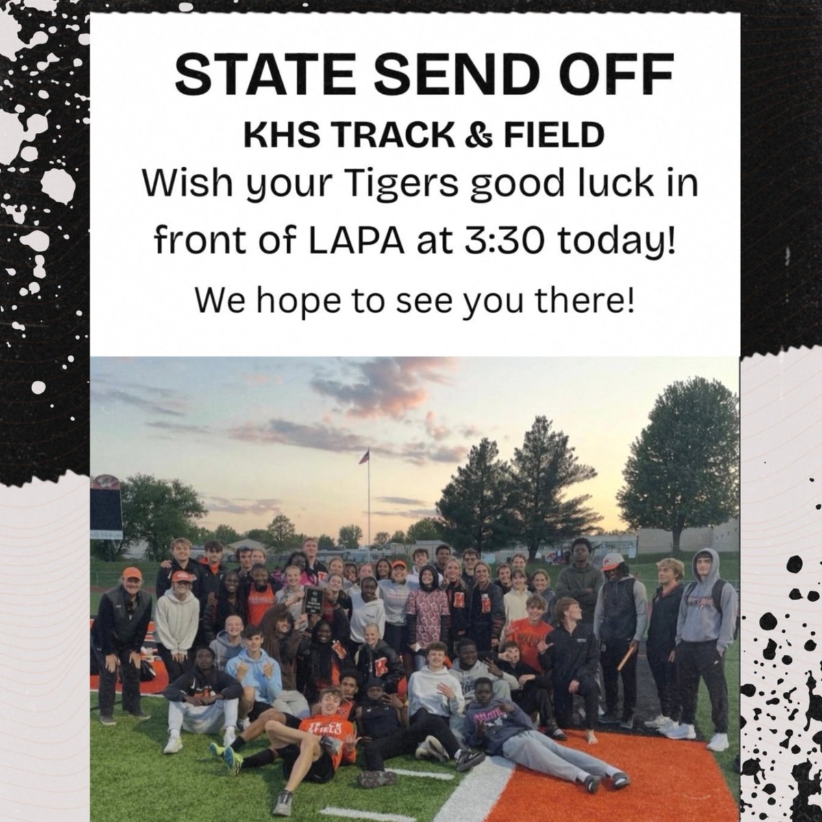 ActivitiesKV's tweet photo. Join us this afternoon as we send off the coaches and athletes to State Track in Jefferson City! #kvproud https://t.co/muYXxb21Ux