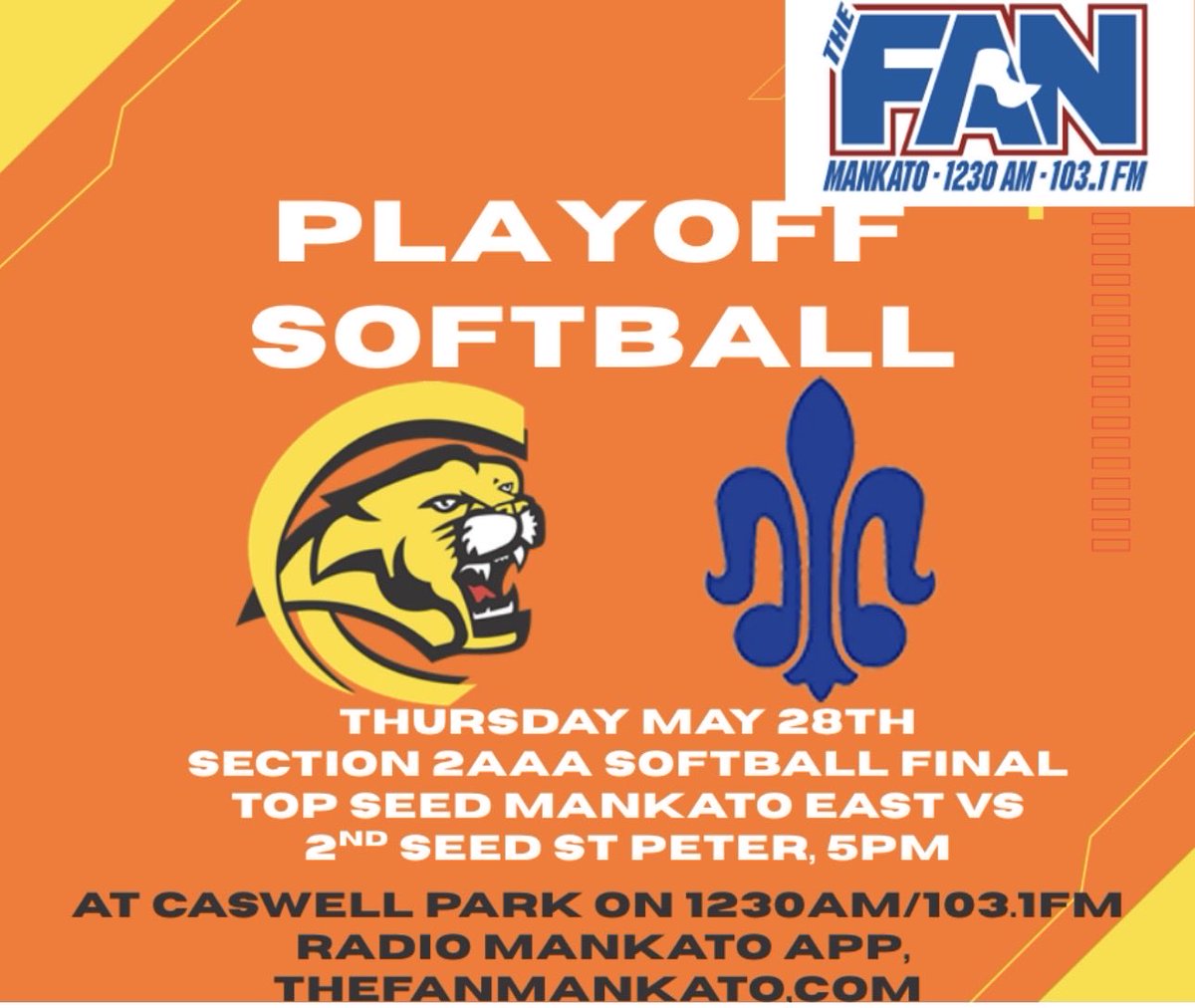 TheFANMankato's tweet photo. East needs 1 win, St Peter needs 2 to get to State.  Pregame at 5:50 with @sethtoups 
We will have updates on LCWM and LeSueur Henderson Section Final. https://t.co/DelnXs6LsY