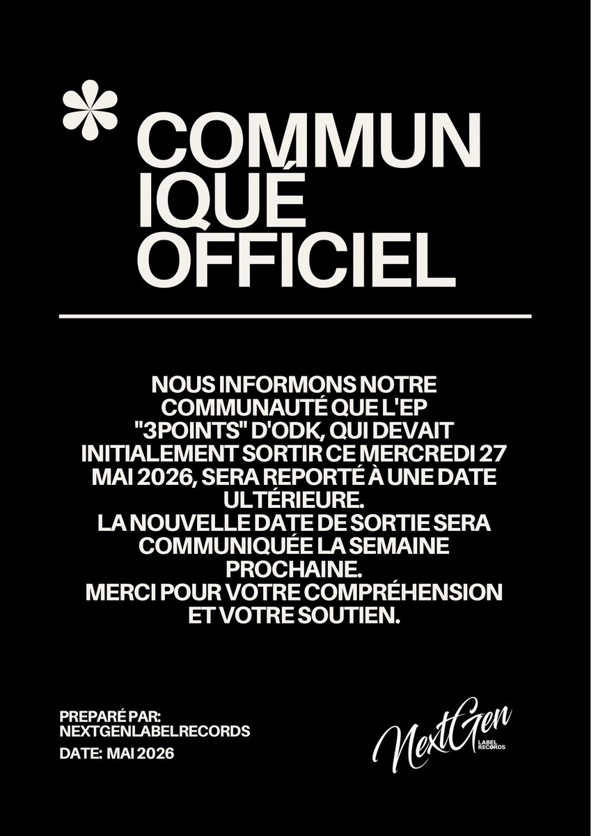 Nxtgenlabel's tweet photo. Merci à tous pour votre patience, votre compréhension et votre soutien envers ODK et Nextgenlabelrecords.
Le projet arrive plus fort🏀.
@ODK0717 
#rapivoire #rap #Abidjan https://t.co/Hb5USqQVYS