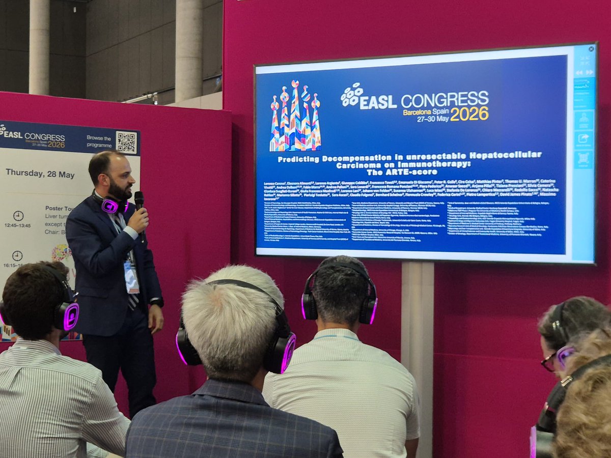 Lcanova94's tweet photo. Today I got to present at @EASLedu Congress the results of our ARTE-score for the prediction of hepatic decompensation in uHCC under AB. Thanks to Francesco Tovoli and @DJPinato for making all this possible and a special thanks to my mentor  @massimoiava 
https://t.co/Ptx5mw87h8 https://t.co/irMHUMqUMw