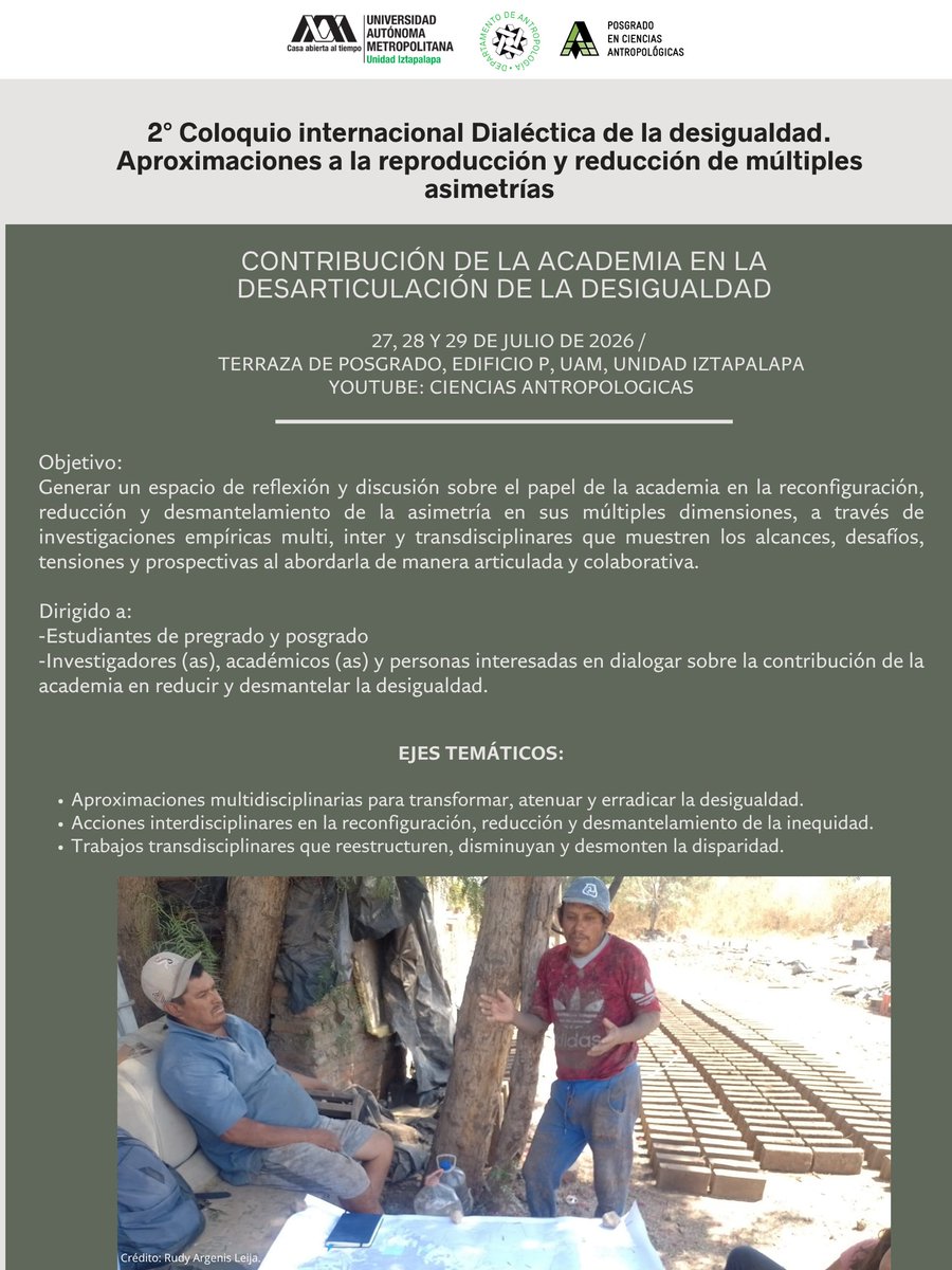 EgresadosColsan's tweet photo. Nuestro egresado Rudy Leija, del DCS, invita a participar en el 2.º Coloquio Internacional Dialéctica de la desigualdad, el cual organiza y coordina. 📚
📅27, 28 y 29 de julio | modalidad híbrida.
🔰Más información en la imagen 👇
#ComparteColsan https://t.co/EVvoPOO0a0