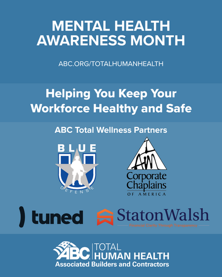 ABCNational's tweet photo. ABC’s total wellness partners give members added support, from crisis care and workplace threat resources to virtual hearing benefits and financial wellness for employees.

https://t.co/XhDg736vK2

#MentalHealthAwarenessMonth #ABCMeritShopProud #ABCTotalHumanHealth https://t.co/f48ZrXfVG1