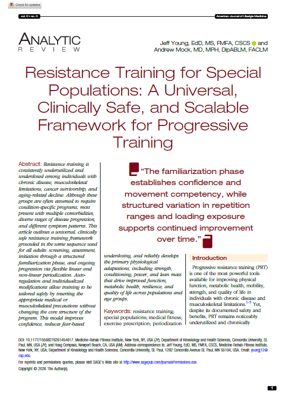 DelRealMartin2's tweet photo. Resistance Training for Special Populations: A Universal, Clinically Safe, and Scalable Framework for Progressive Training

thoughts? @BradSchoenfeld @mackinprof 

https://t.co/txWBtJmXsX https://t.co/drPrxSCU9m
