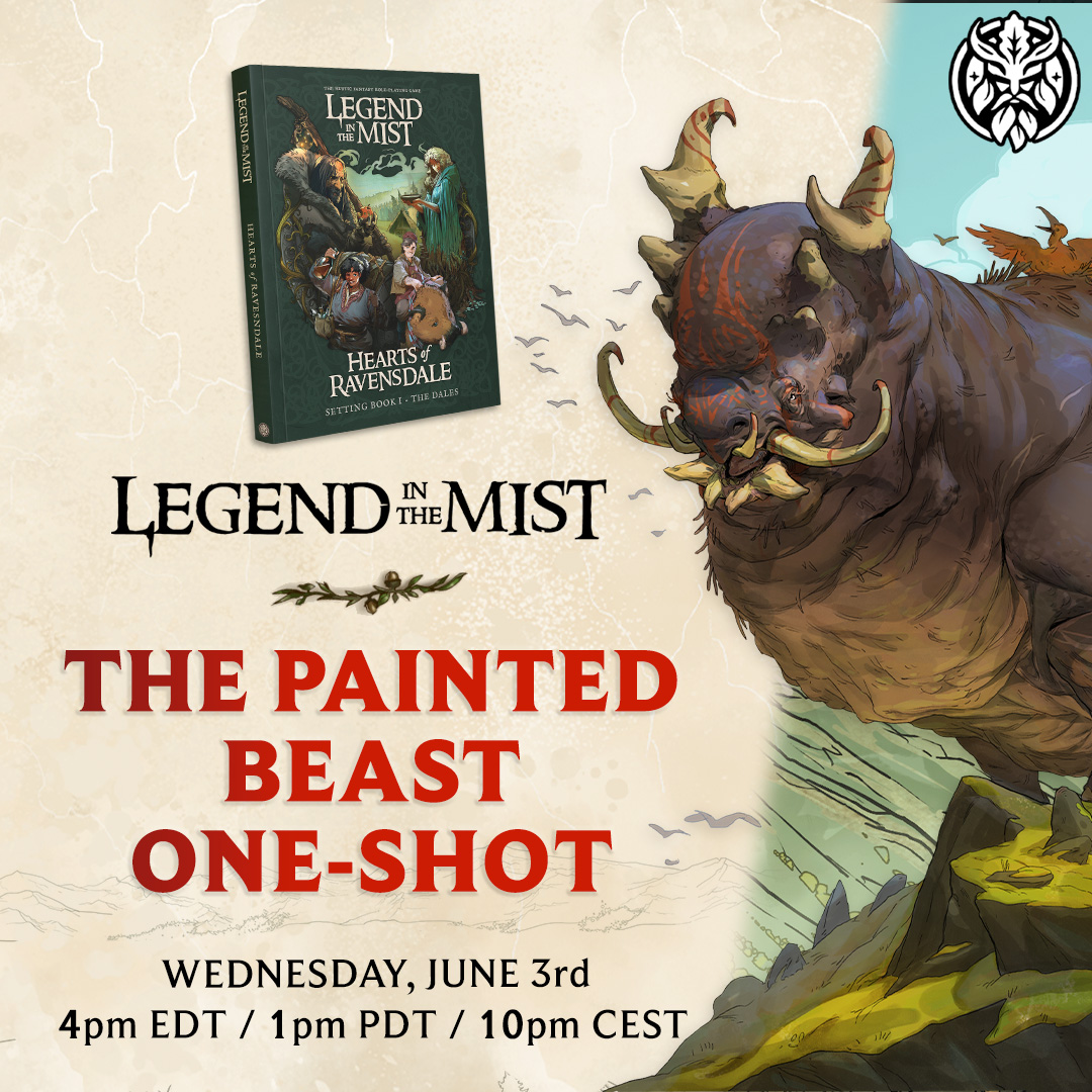 SonOfOakGames's tweet photo. A terrifying beast descends upon Cedargate. Next Wednesday, join Kevin Carpenter, Artist Alejandra Pinal, and Video Creators Maia of ⁨Looking For Mom and Turk of The Grouch Couch in a Legend in the Mist One-Shot!

https://t.co/fdLRPwkwJc https://t.co/JGsSR1SDfM