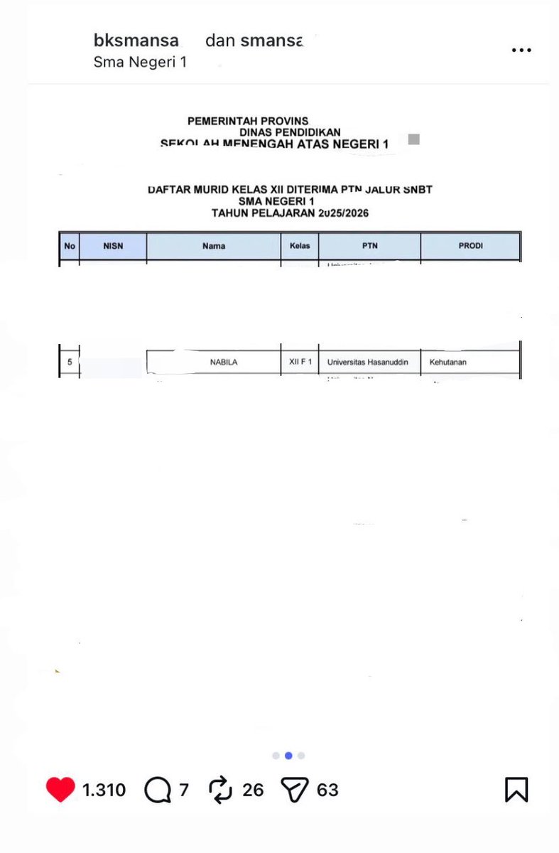 sshenricky's tweet photo. akhirnya ada di posisi lihat namaku di sosmed sekolah karena keterima ptn 🫠🫠 https://t.co/LY6X2JkOGw