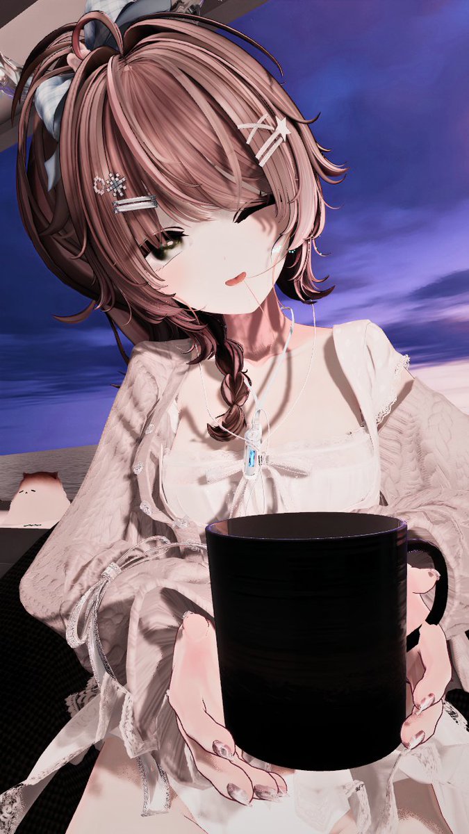 Meruuulateee's tweet photo. おはらて～☕

おはよっ✨ カフェラテ作っておいたよ💕
#Shinano3D #VRChat #おはようVRC https://t.co/0n6DLDhWsl