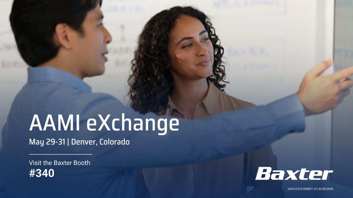 baxter_intl's tweet photo. Stop by booth #340 at #AAMIeXchange26 to see how we are advancing healthcare technology with solutions designed to support reliability, efficiency, and patient care.

Our team will be on hand to answer questions, share insights, and walk through our latest innovations.

Learn more about what we’re showcasing at https://t.co/1mxvfuRjVV