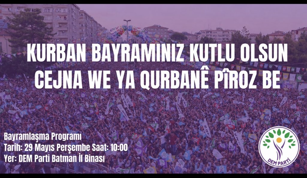 DEMBatman's tweet photo. Yarın saat 10:00 da halkımızla bayramlaşmamız devam edecek. https://t.co/zNyIk42oOP