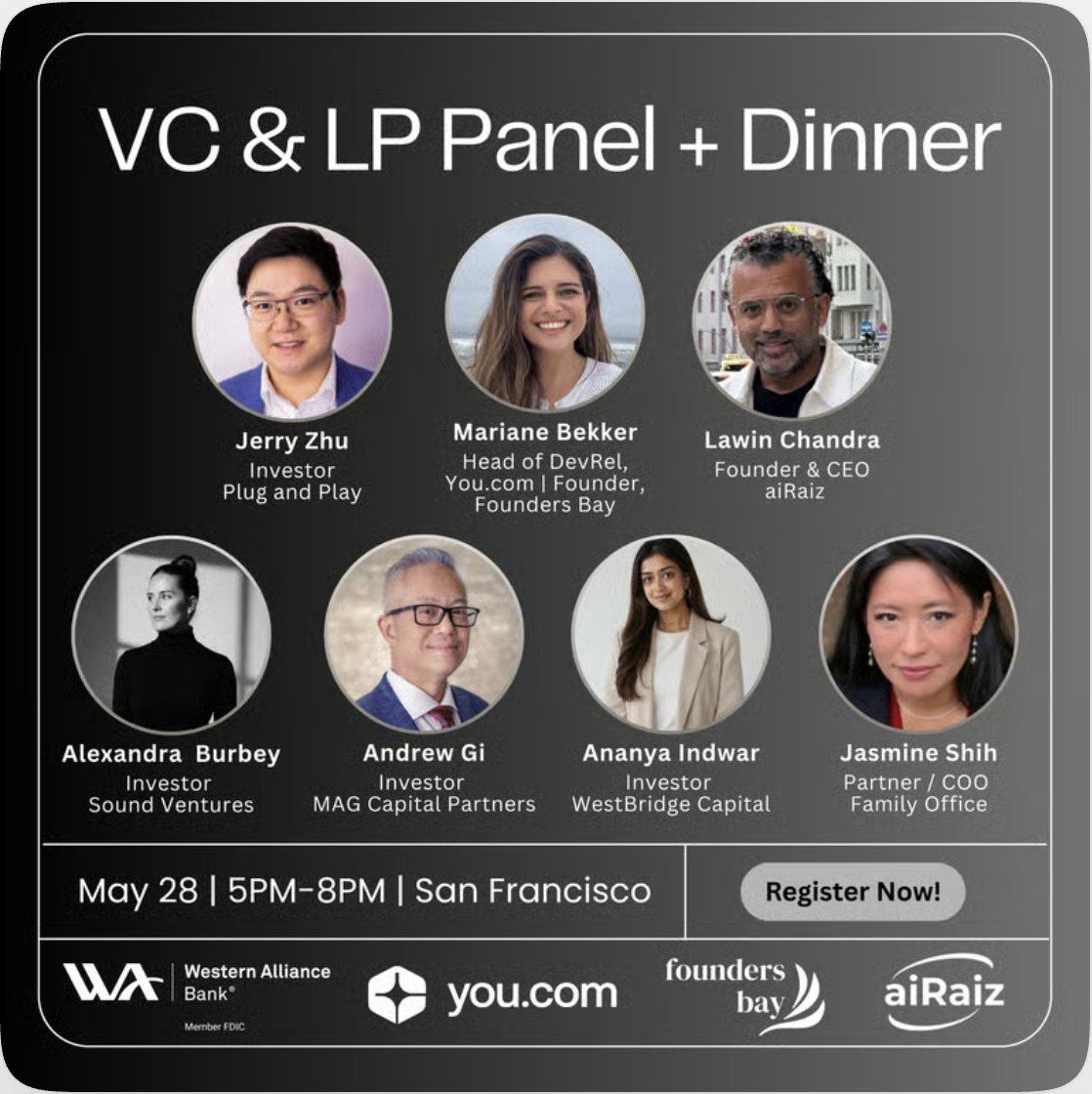 youdotcom's tweet photo. Tonight's VC & LP dinner is sold out! 

We're bringing together 70+ of the top VCs and LPs in Silicon Valley for two panels that don't happen at every conference: 

1️⃣ How VCs actually raise their own funds 
2️⃣ How AI is changing LP-GP capital raising at scale. 

If you missed it—more are coming. Comment if you'd be interested in attending in the future. 🔮