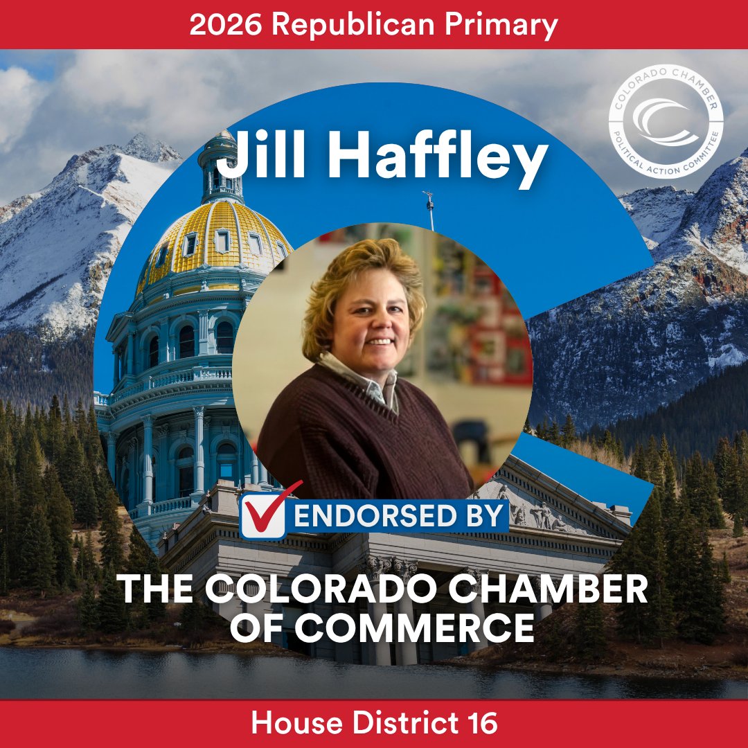 ColoradoChamber's tweet photo. For House District 16, we’re endorsing Jill Haffley. Congrats! #coleg #coloradopolitics https://t.co/XuqOBhE2Us