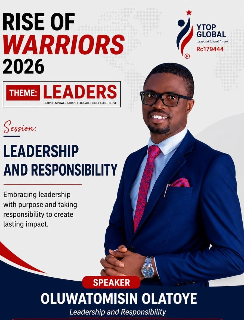 YTOPGLOBAL's tweet photo. ROW 7.0 continues tonight with another impactful session! 

Tonight, participants of Rise of Warriors (ROW 2026) will be having a powerful session on Leadership and Responsibility facilitated by Oluwatomisin Olatoye. 

Happening Tonight | 7:00 PM | Telegram Live Session https://t.co/tE3x8EaWGD