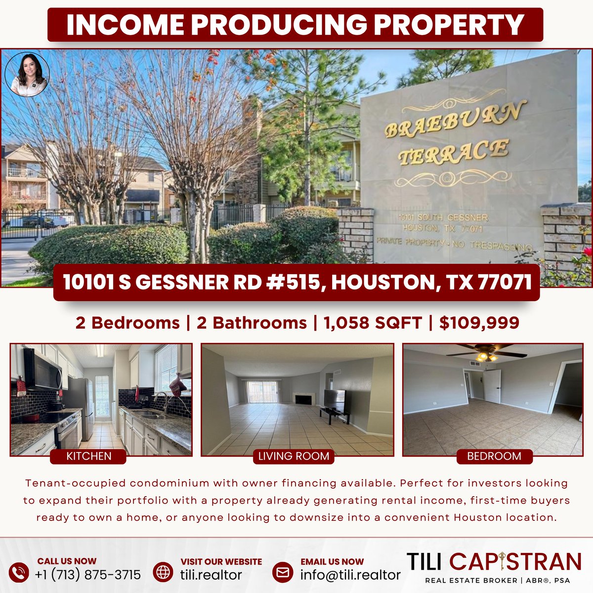 CapistranTili's tweet photo. INCOME PRODUCING PROPERTY

• Tenant occupied – rental income from day one
• Owner financing available
• Great for investors or FIRST-TIME HOME BUYERS

📞 (713) 875-3715

#TalkToTili #InvestmentProperty #FirstTimeHomeBuyer #HoustonRealEstate https://t.co/yFh0PvqbKf
