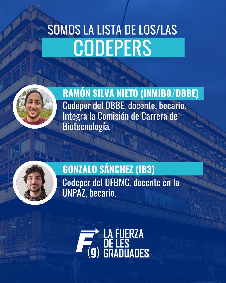 FG_Exactas's tweet photo. CONOCÉ A TUS CANDIDATOS PARA ESTA ELECCIÓN DE GRADUADES EN EXACTAS 🗳️
@ExactasProyecto + @AgrupacionRG + @ciencia_nuestra 

Queremos organizar y cuidar la comunidad para defender y mejorar Exactas entre todes

🗓️ Del 2 al 6 de junio, buscá La Fuerza de les Graduades: Lista 10 https://t.co/K9W4aOt1Qn