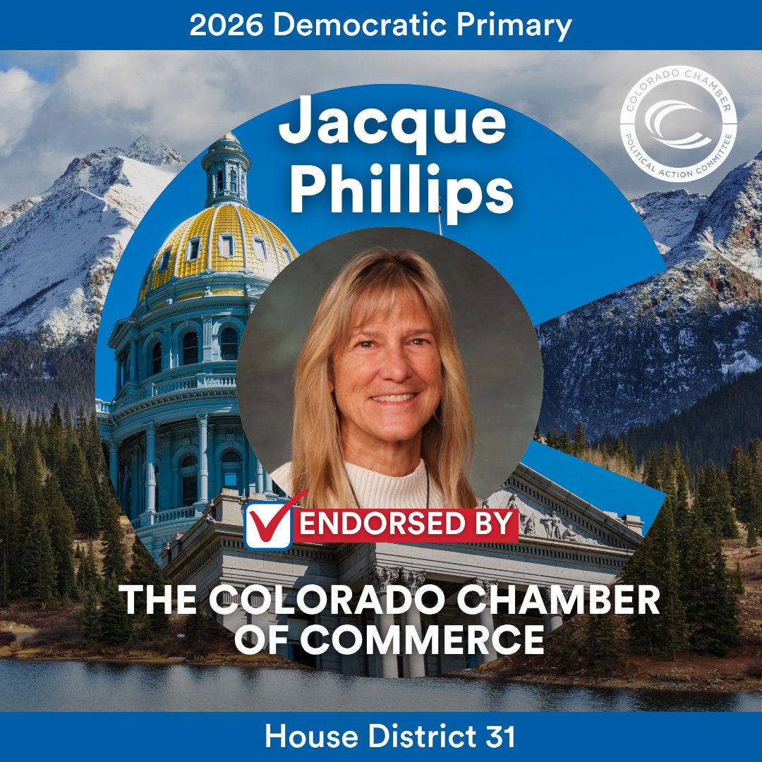 ColoradoChamber's tweet photo. For House District 31, we’re endorsing Jacque Phillips. Congrats! #coleg #coloradopolitics https://t.co/NMmsNlyTce