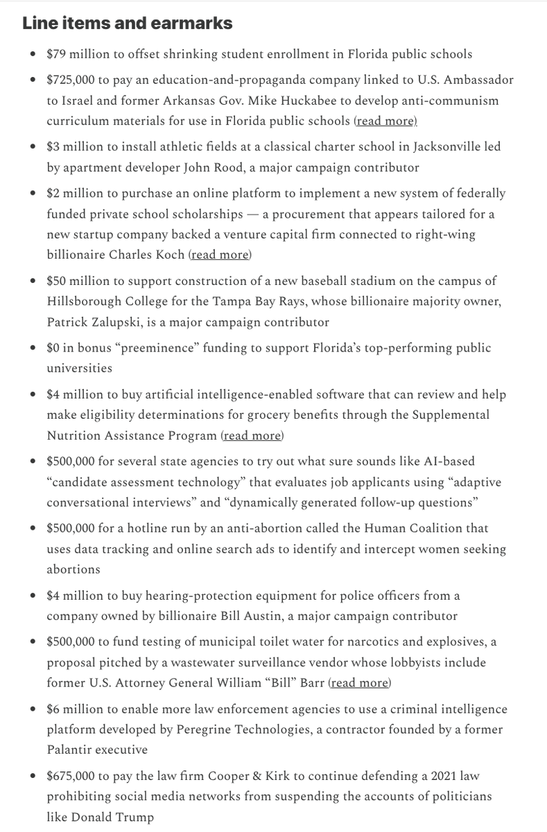 Jason_Garcia's tweet photo. A tour of Florida's ~$115 billion state budget in four screenshots. 

State lawmakers will vote on it all tomorrow. 

More details + links at Seeking Rents. https://t.co/sXKmlFKEUe