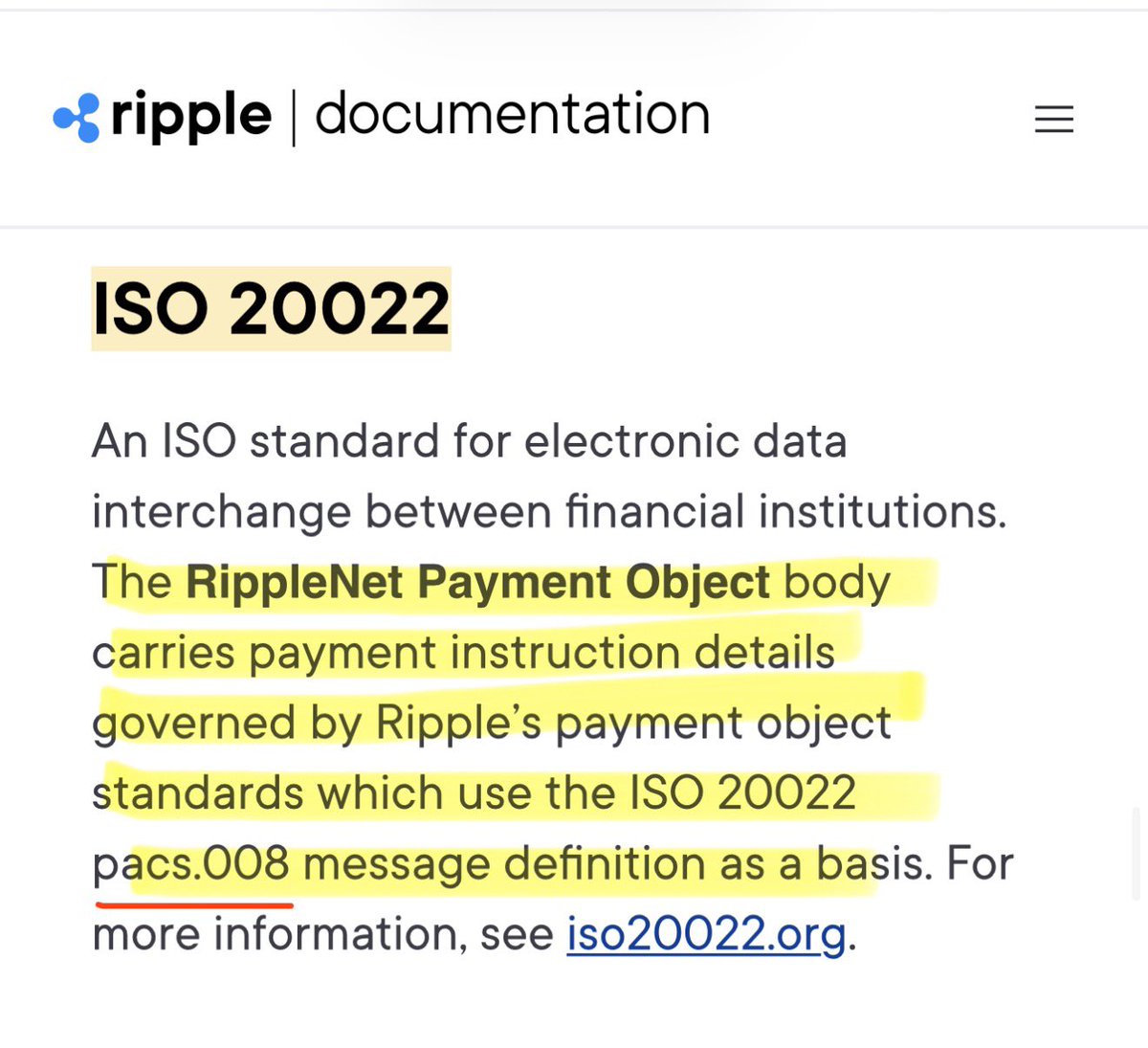SMQKEDQG's tweet photo. Yes, Ripple and Project Agorá both incorporate ISO 20022 pac.008 messages into their payment processes.✅

This is documented.📝👇 https://t.co/XR8kDfmY2j