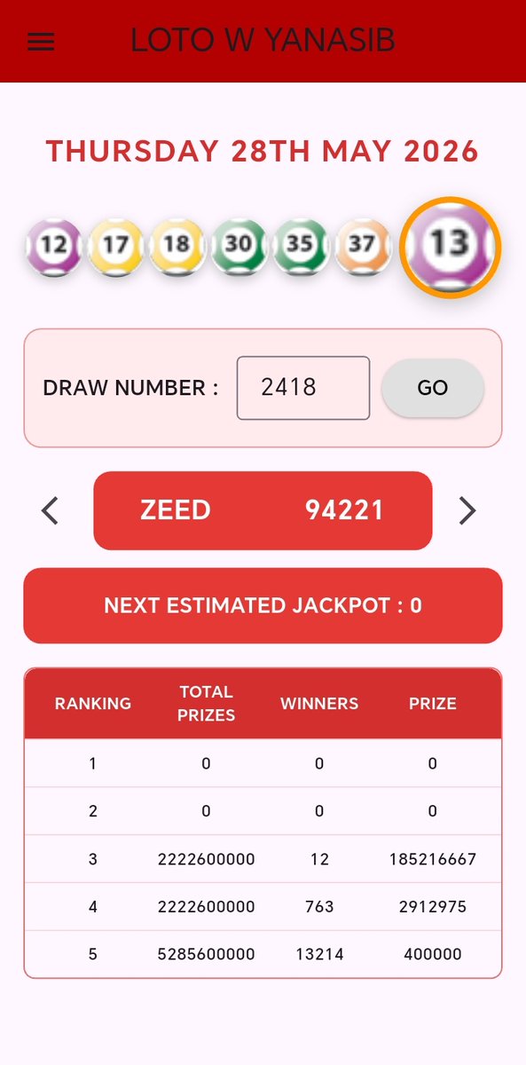 LebanonLoto's tweet photo. LOTO DRAW   2418             28 - 05 - 2026
download app
https://t.co/6KhXMdwvO1… https://t.co/dfcm31tTnq