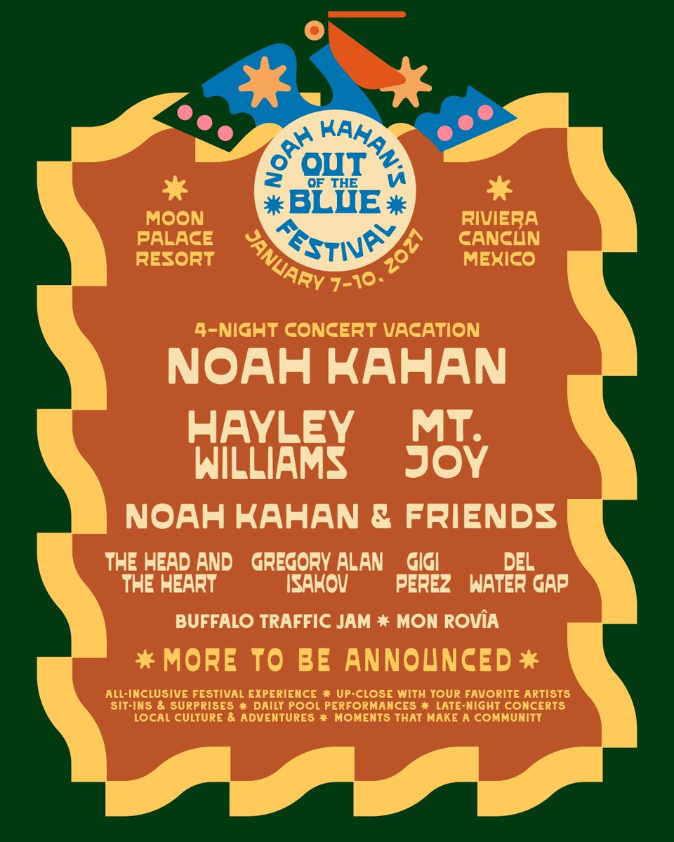 headandtheheart's tweet photo. His new album is all we’ve been listening to lately and we can’t wait to show up for @NoahKahan’s Out of the Blue festival, January 7-10, 2027! 🌊

What a lineup 🫣😮‍💨😳

All-inclusive packages go on sale June 3 at 1PM EDT

We’ll see you in Mexico! ✌️

https://t.co/S8aAV2McUI https://t.co/9qs9LFaXNB