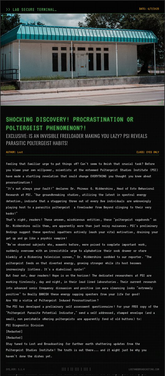 lostandcasting's tweet photo. We spent the morning digging through the station's older files and blew the dust off this classic.

Read more: https://t.co/BPtnsnfAnE

#LostAndBroadcasting #analoghorror #unfiction #paranormal https://t.co/ytvSZnWtL5