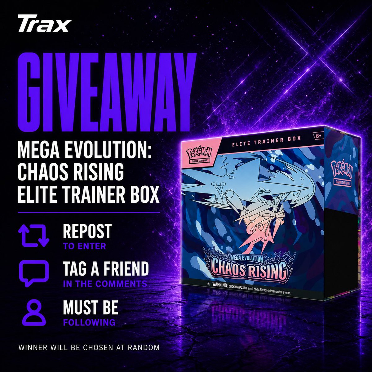 TraxMarketplace's tweet photo. 🚨Poké Giveaway #2 🚨

Trax launches in 3 days, & to celebrate we're giving away this Mega Evolution: Chaos Rising Elite Trainer Box! 😳🔥

How to join:
💎 Follow @TraxMarketplace @TraxFounder (must follow both)
♻️ Repost
🔥 Tag a friend

Announcing Sunday May 31st 9 PM (PT)! 

By the hobby. For the hobby.